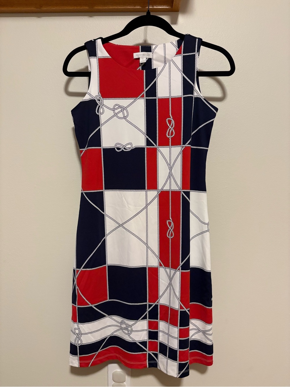 Charter Club Nautical Block-Print Midi Dress in Red, Navy & White